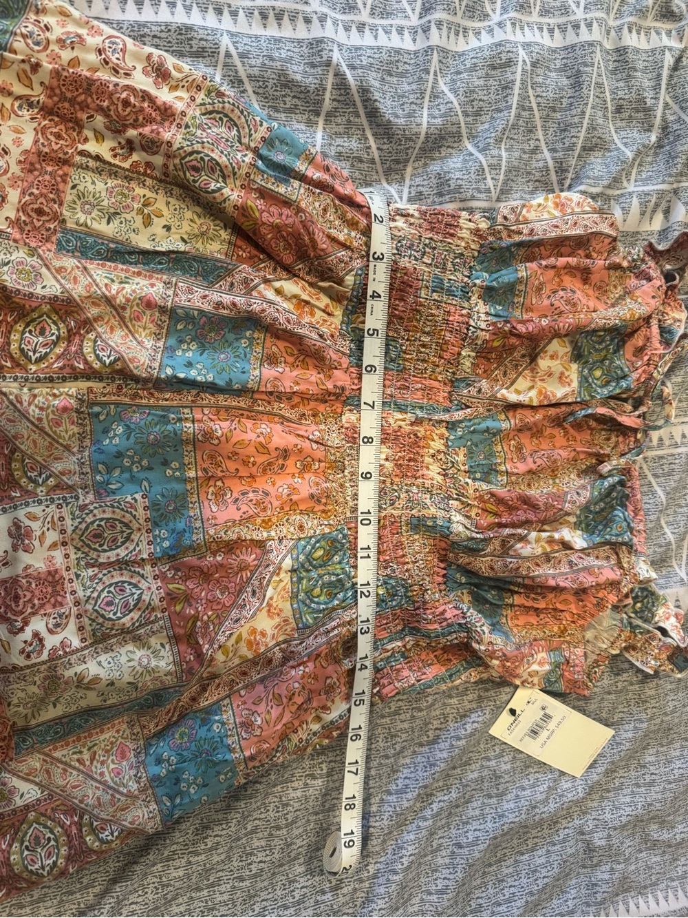O'Neill Multicolor Paisley Smocked Romper in Coral, Teal & Cream - Picture 6 of 7